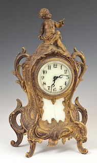 Art Nouveau Gilt Spelter Figural Mantel Clock, c.