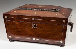 English Carved Rosewood Sarcophagus Form Inlaid Ca