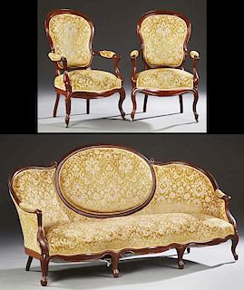 Three Piece French Louis XV Style Carved Mahogany