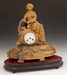 French Gilt Spelter Figural Mantle Clock, 19th c.,