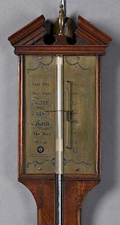 English Inlaid Mahogany Stick Barometer, 19th c.,