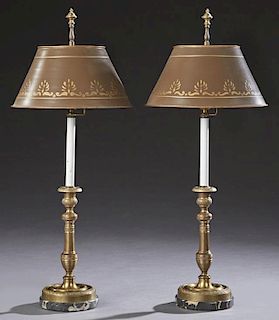Pair of French Gilt Bronze Candlesticks, 19th c.,