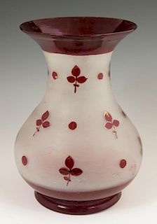 Bohemian Ruby Overlay Frosted Glass Baluster Vase,