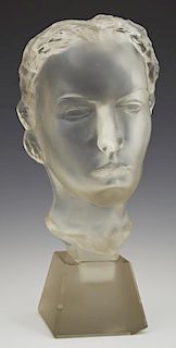 Baccarat Frosted Glass Bust, 20th c., of Ingrid Be