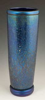 Tall Tapered Iridescent Blue Art Glass Orient and