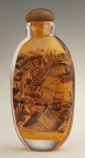 Tall Chinese Interior Painted Glass Snuff Bottle,