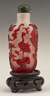 Chinese Red Glass Overlay Snuff Bottle, early 20th