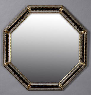 French Brass Mounted Octagonal Cushion Mirror, 20t