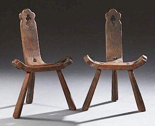 Pair of Provincial Carved Pine Birthing Chairs, 19