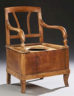 French Carved Mahogany Commode Armchair, 19th c.,