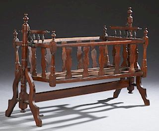 French Provincial Carved Beech Rocking Cradle, c.