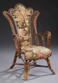 American Late Victorian Woven Wicker Armchair, c.
