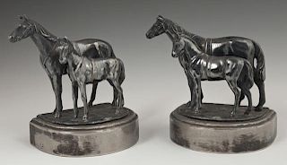 Pair of Silverplated Horse and Foal Bookends, earl
