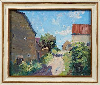 B. Debergh, Country Road," 20th c., oil on board,