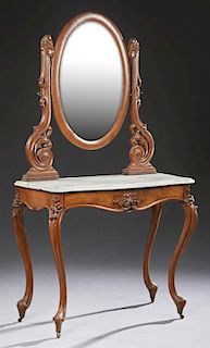 American Carved Mahogany Marble Top Duchesse, late