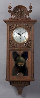 French Carved Oak Henri II Style Wall Clock, 20th