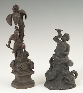 Two Continental Patinated Figural Cabinet Bronzes,