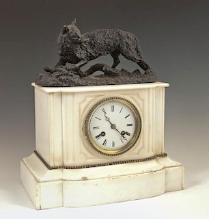 French White Marble Mantel Clock, 19th c., with a
