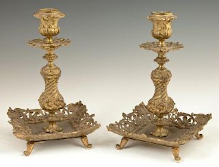 Pair of French Bronze Dore Candlesticks, 19th c.,