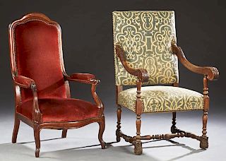 Group of Two French Carved Beech Armchairs, 19th c