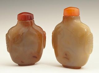Two Chinese Carved Agate Snuff Bottles, early 20th