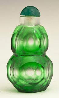 Chinese Green Glass Double Gourd Snuff Bottle, ear