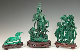 Three Pieces of Chinese Carved Malachite, 20th c.,