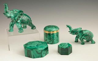 Group of Five Pieces of Malachite, 20th c., consis
