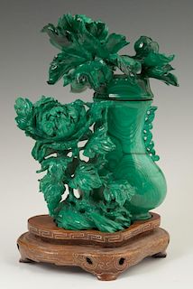 Chinese Carved Malachite Covered Bottle, 20th c.,