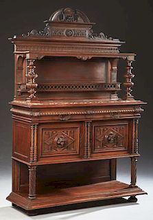 French Henri II Style Carved Walnut Marble Top Ser