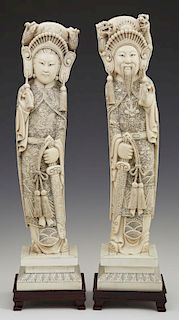 Pair of Chinese Carved Ivory Emperor and Empress F