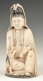Chinese Carved Ivory Figure, late 19th c., of a wo