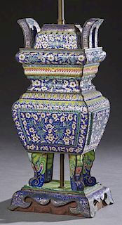 Large Chinese Cloisonne Covered Handled Vase, earl