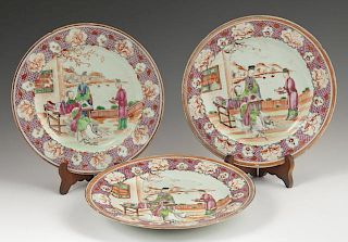 Three Chinese Porcelain Plates, 19th c., with gilt