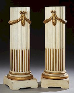 Pair of Louis XVI Style Polychromed Beech Pedestal