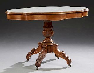 French Tortoise Top Carved Walnut Center Table, 19