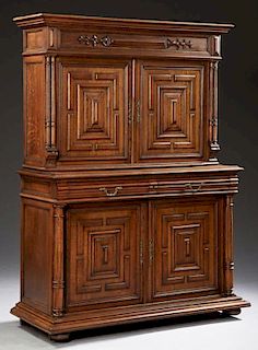 French Carved Oak Henri II Style Buffet a Deux Cor