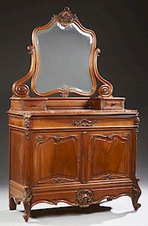 Louis XV Style Carved Walnut Marble Top Chest, c.