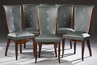 Set of Six Carved Mahogany Art Deco Dining Chairs,