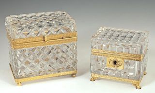 Two Gilt Brass and Crystal Dresser Boxes, early 20