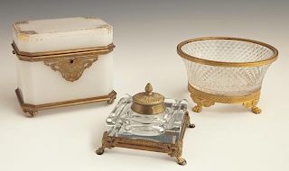 Group of Three Glass Objects, 19th c., consisting