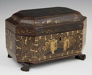 Chinese Gilt Decorated Black Lacquer Octagonal Tea