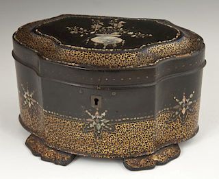 Anglo Chinese Black Lacquer Mother-of-Pearl Inlaid