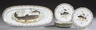 Seven Piece Limoges Porcelain Fish Set, early 20th