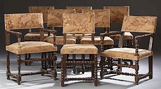 Set of Eight (6 + 2) Carved Mahogany Dining Chairs