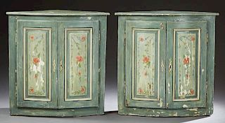 Pair of French Polychromed Pine Corner Cabinets, e