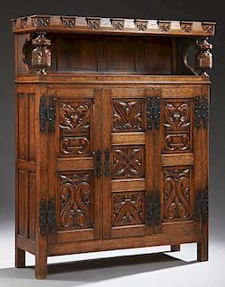 French Renaissance Style Carved Oak Sideboard, ear