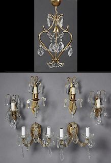Group of French Prism Hung Lighting, 20th c., cons