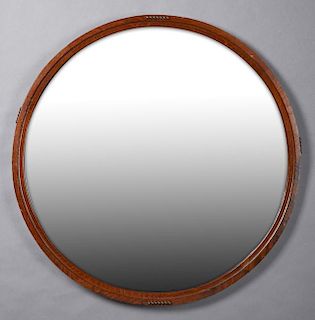 American Carved Oak Circular Mirror, 20th c., the