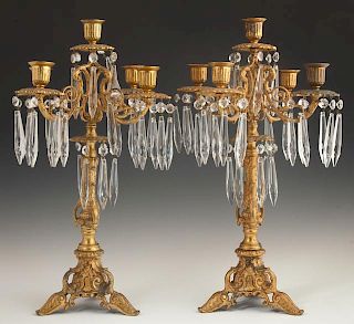 Pair of Gilt Spelter Five Light Louis XV Style Can
